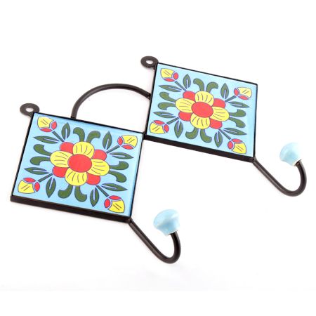 Turquoise And Yellow Floral Tiles Hooks
